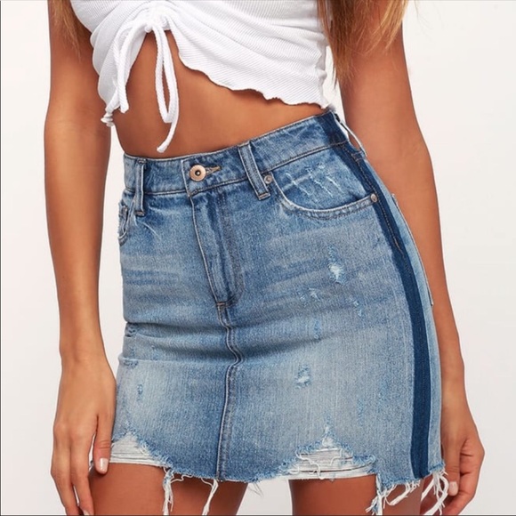 NEW Pistola Sierra two-tone distressed denim mini in light blue wash size 25 - Picture 1 of 12